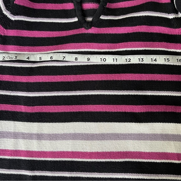 EWM Black and Pink V-Neck Striped Sweater - Picture 3 of 9